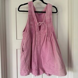Pink Sleeveless Pleated Jumpsuit with Tie Front
